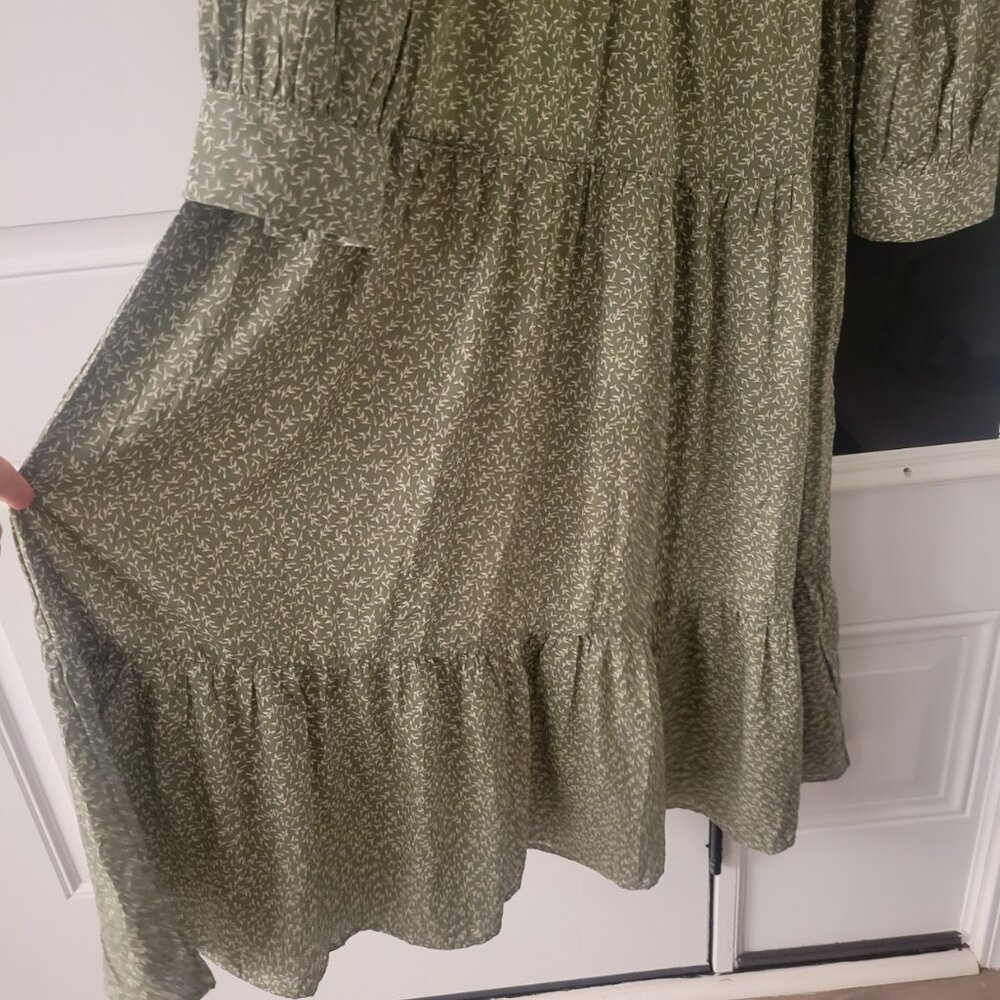 Shein Long Sleeve Maxi Dress Prairie Tiers Belt Green Floral sz L US 8/10 Cute - Picture 9 of 11